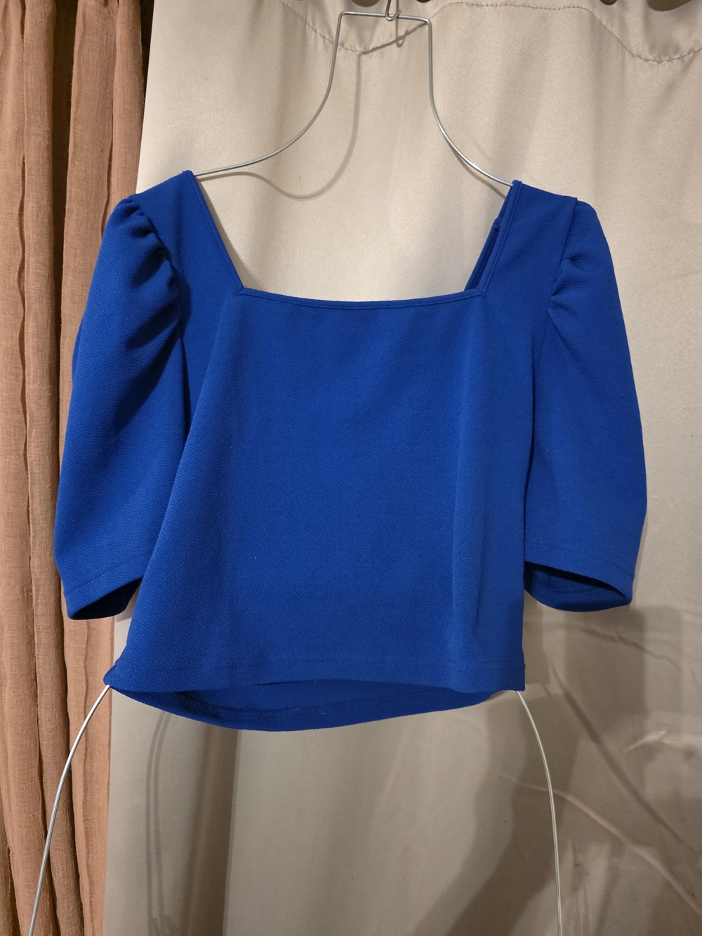 SHEIN Royal Blue Square-Neck Puff Sleeve Crop Top